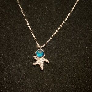 Cute Astronaut Pendant Necklace • Blue Iridescent Glass Helmet •Space Lover Gift
